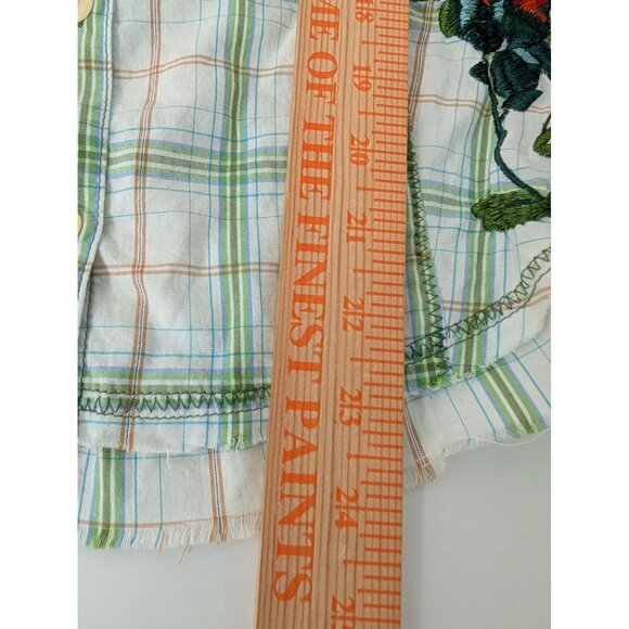 J3 Workshop Johnny Was Fairy Tails Shirt Womens Size Medium Green Plaid Floral - Picture 15 of 15